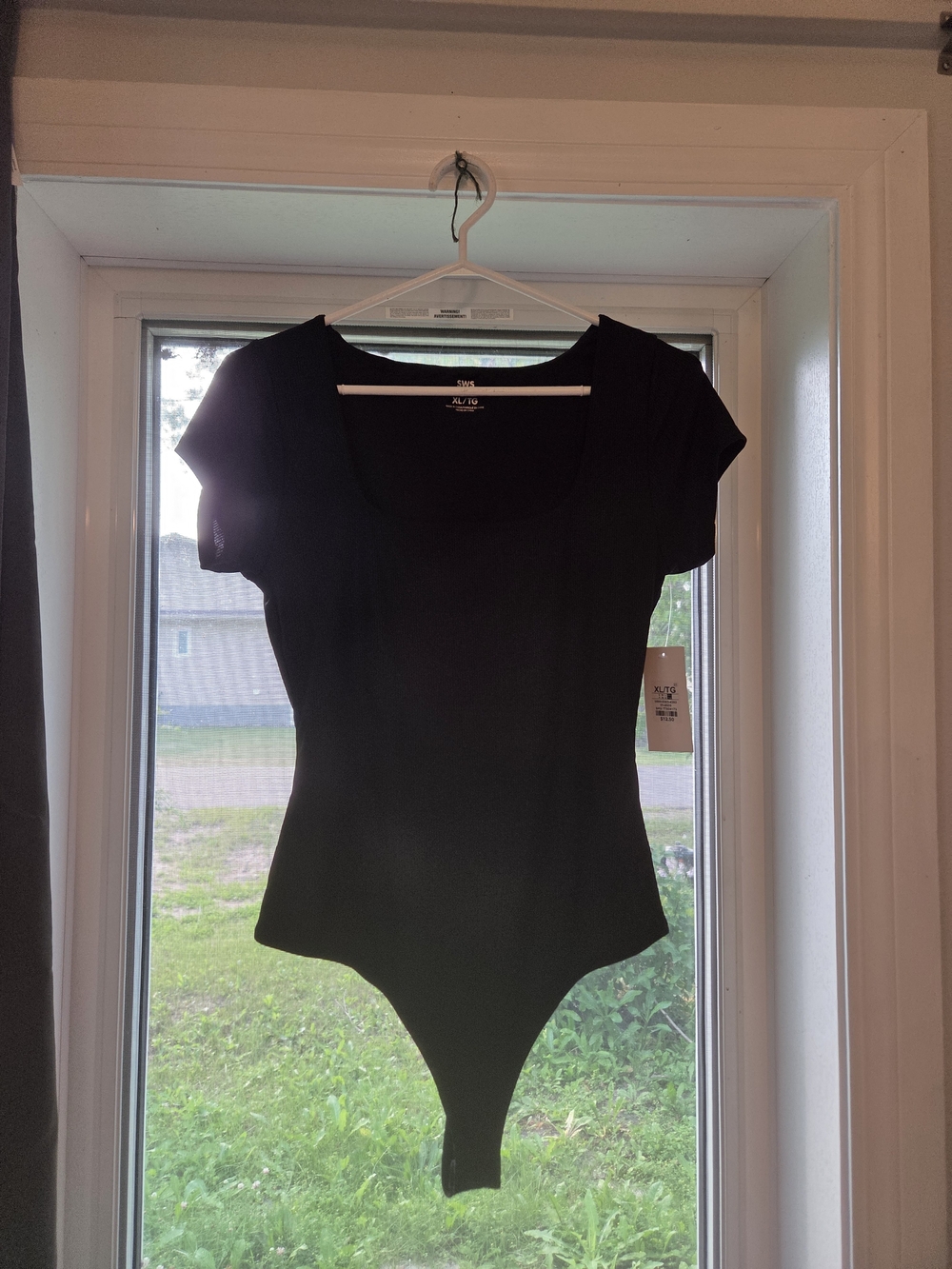 Black Ribbed Scoop Neck Short Sleeve Bodysuit